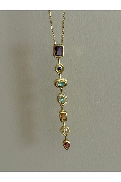 Limerence Elementa Colorful Stone Y Necklace, Steel Chain Y Necklace, 7 Elements
