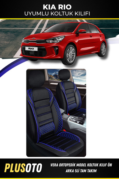 PlusOto مجموعة أغطية مقاعد السيارة المتوافقة مع سلسلة Vera من Kia Rio باللون ...