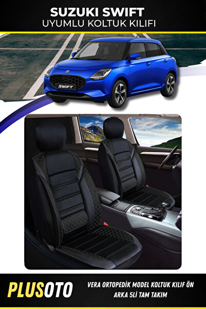 PlusOto مجموعة غطاء مقعد السيارة الأسود المتوافق مع سوزوكي سويفت من سلسلة فير...