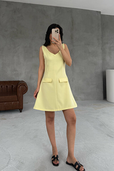 Seda Yalçın Atelier Yellow Strappy Dress with Pocket Detail