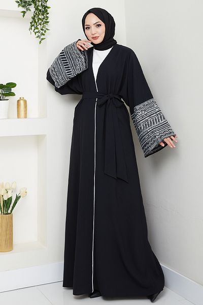InStyle Black Abaya with Sequined Sleeves