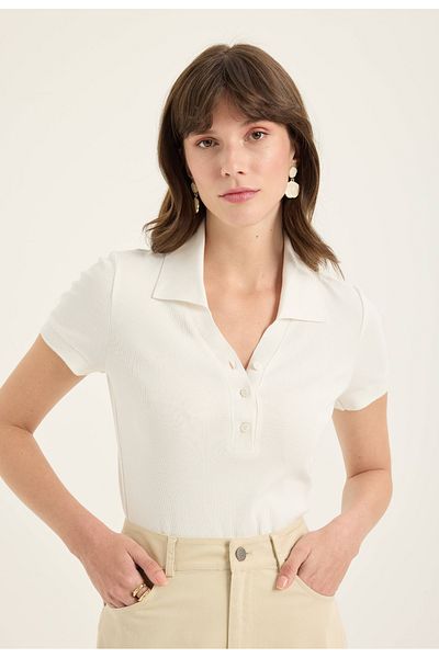 Masha Kate Bluză cu guler polo cu nervuri