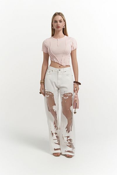 MAİ COLLECTİON Průhledné džínové kalhoty Trixie Ecru