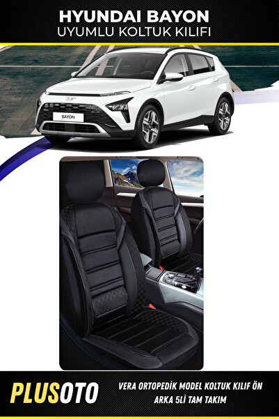 PlusOto Hyundai Bayon Uyumlu Vera Serisi Siyah Oto Koltuk Kılıfı 5li Takım Se...
