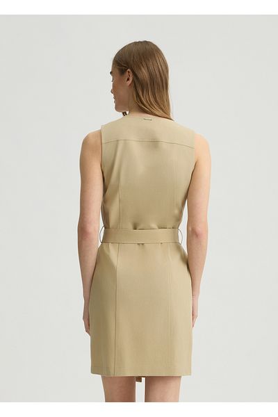 Liu Jo Women's Round Neck Front Button Closure Above Knee Length Waist Belt Beige Dress Wa5264T4277-60920