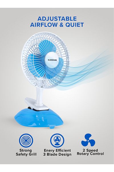 Olsenmark Convertible Table And Clip Fan, 2 Speed, 3 Blades, Mini Fan With High Speed Motor, 2 Year Warranty