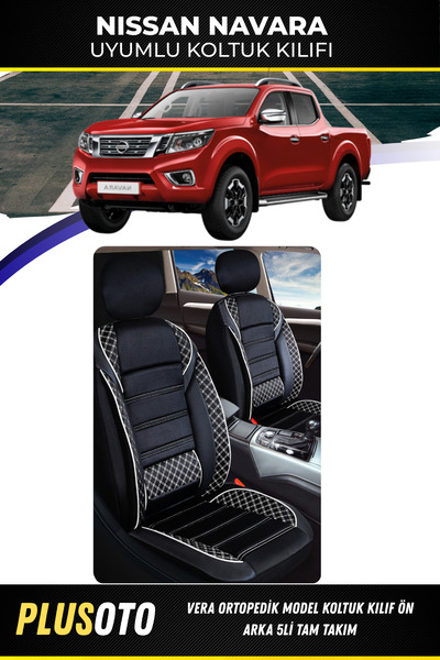 PlusOto مجموعة غطاء مقعد السيارة باللونين الأبيض والأسود المتوافقة مع سلسلة V...