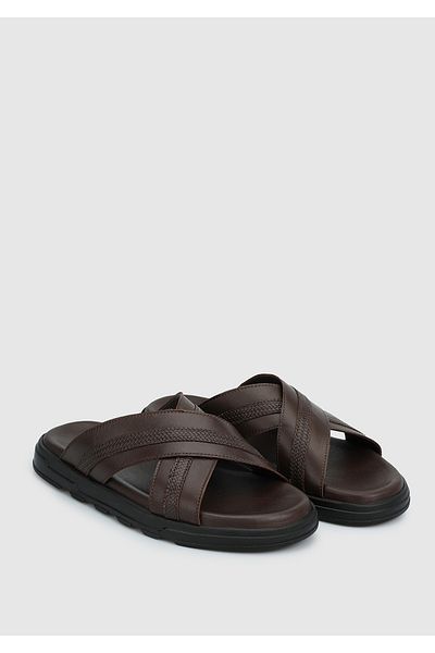 Eclipse Καφέ Δερμάτινες Ανδρικές Παντόφλες Comfort
