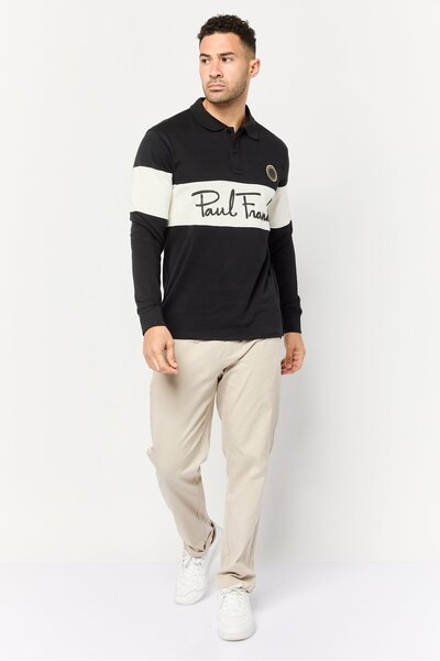 PAUL FRANK Men Regular Fit Long Sleeve Brand Logo Polo Shirt, Multicolor