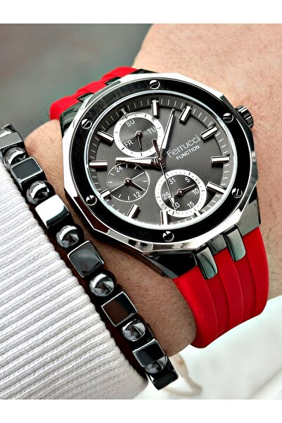 Ferrucci Ferrucci̇ Smoked Dial Function Red Silicone Men's Wristwatch