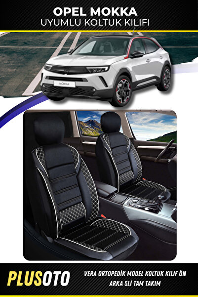 PlusOto مجموعة أغطية مقاعد السيارة باللونين الأبيض والأسود من سلسلة Opel Mokk...