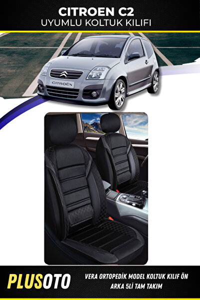 PlusOto مجموعة أغطية مقاعد السيارة السوداء المتوافقة مع Citroen C2 من سلسلة V...