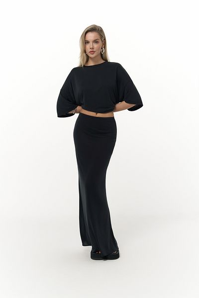 MAİ COLLECTİON Grazia Black T-Shirt Skirt Set