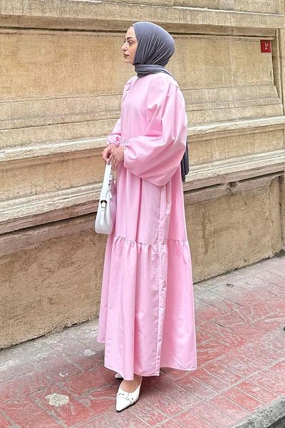 lamelif Καλοκαιρινό φόρεμα με μανίκια με μπαλόνι Candy Pink