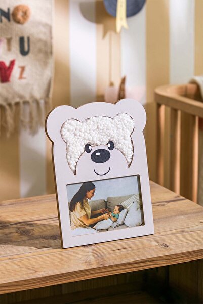 Eq deco Sevimli Teddy Kumaş Detaylı Fotoğraf Çerçevesi Ayı Figürlü Fotoğraf Çerçevesi Çocuk Odası