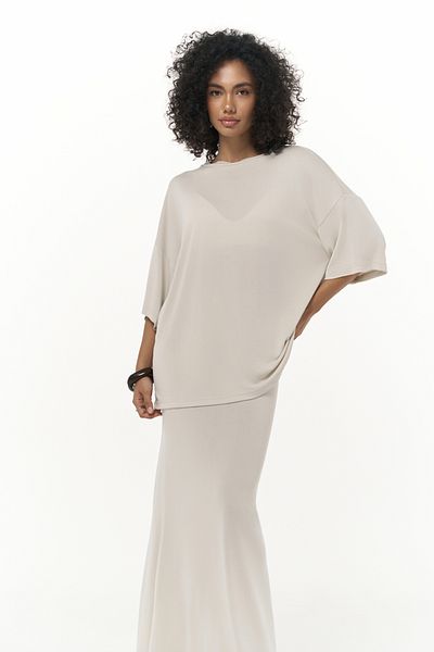 MAİ COLLECTİON Grazia Beige T-Shirt Skirt Set