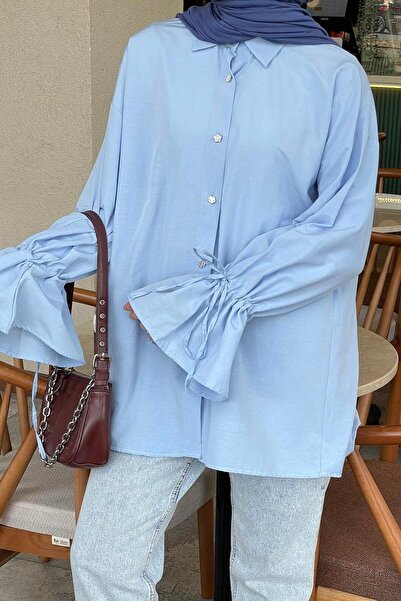 lamelif Sleeve Tunnel Rope Detailed Shirt Baby Blue