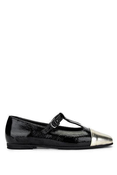 Tamer Tanca Women's Genuine Leather Black/Gold Ballerina Shoes