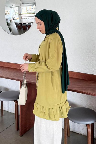 lamelif Ruffle Detailed Tunic Oil Green