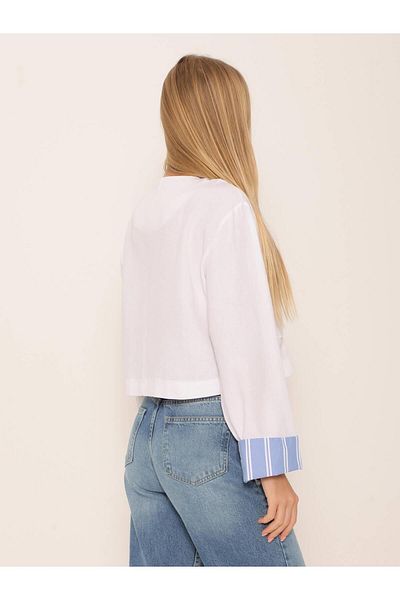 Coral Cuffed Striped Pocket Short Jacket Ecru