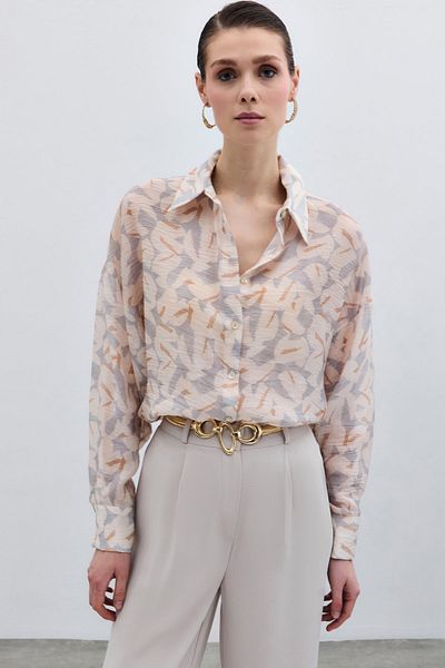 Sateen Patterned Viscose Shirt - Gray