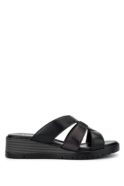 Tamer Tanca Women's Genuine Leather Black Heeled Slippers
