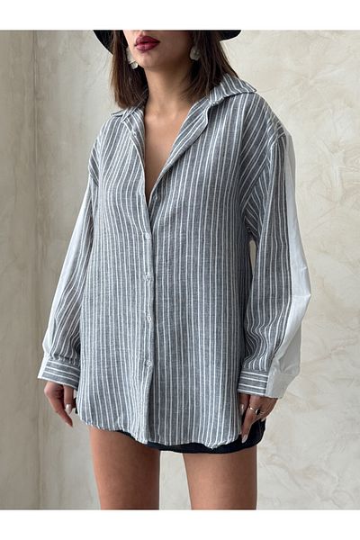 Miss Allos Cămașă de in oversize cu dungi de damă