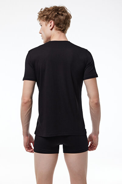 Malabadi Men's Black Navy Blue 2-Pack Round Neck Modal Thin Summer Cool T-Shirt 2m084