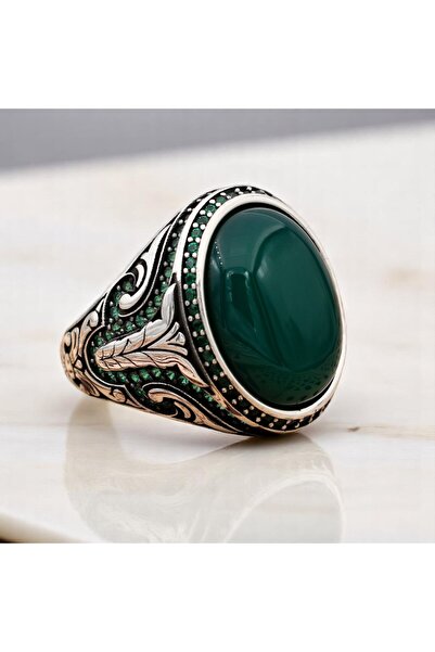 Asteria Jewelry Yeşil Akik Taşlı Gümüş Yüzük