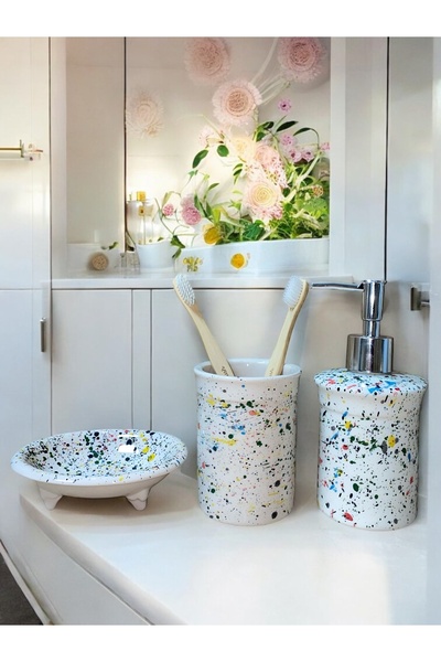 RED SERAMİK Червен керамичен комплект за баня от 3 части от колекция Dara, модел Terrazzo