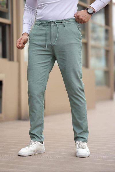 Afri Buttoned Straight Fabric Khaki Jogger Pants