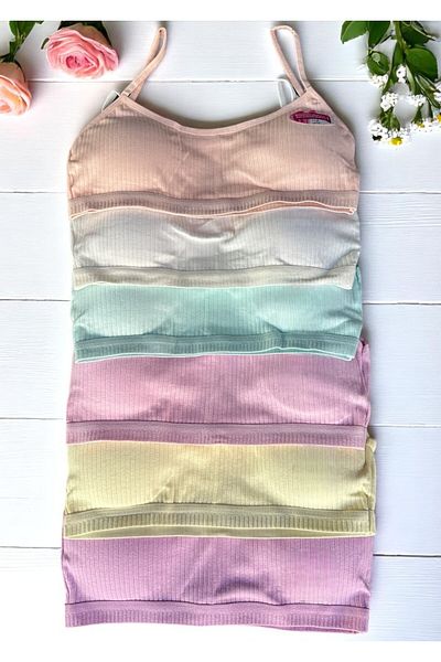 Dondeza Young Girl Ribbed Stretchy Premium Quality String Strap Padded Bustier First Bra 6 Pcs