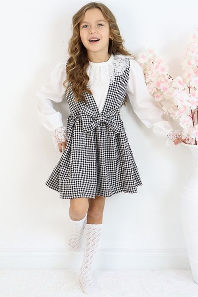 Parla Kids Rochie pentru fetiță Anna Crowbar, în carouri, cu fundiță, cu nod, bluză, ecru, cu dantelă