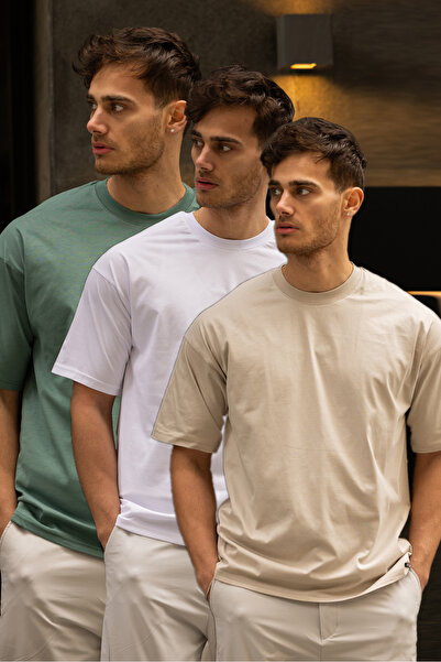 3MODA Set de 3 tricouri oversize pentru bărbați