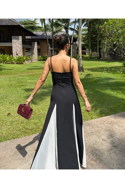 My Blog Rochie lungă cu bretele reglabile alb-negru - 0205