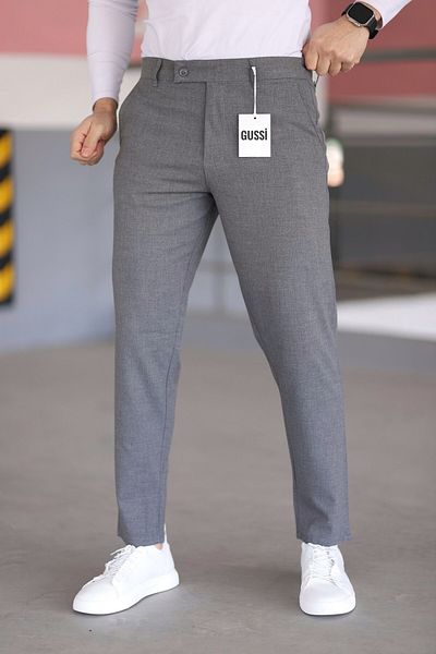 Gussi Men's School Gray Color Quality Flexible Lycra Slim Fit Fabric Trousers