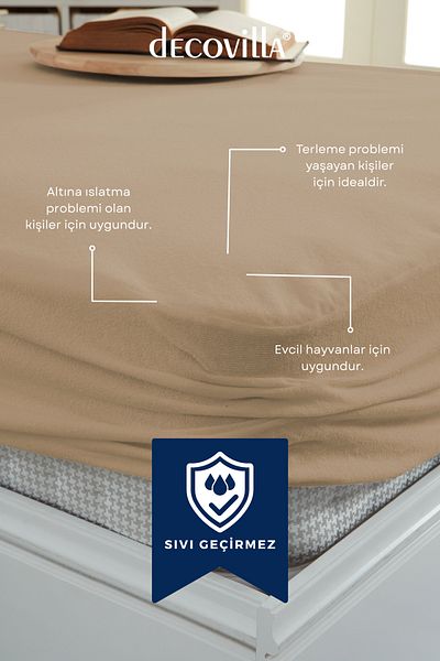 Decovilla Protector de saltea cu margine completă micro montată, rezistentă la apă, foaie de protecție pentru saltea Bej nisip