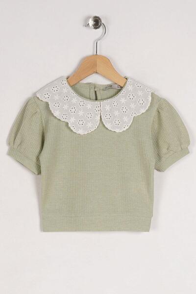 zepkids Μωρό γιακά Δαντέλα Μίνι καρό Πράσινο Χρώμα Κοριτσίστικο Tshirt