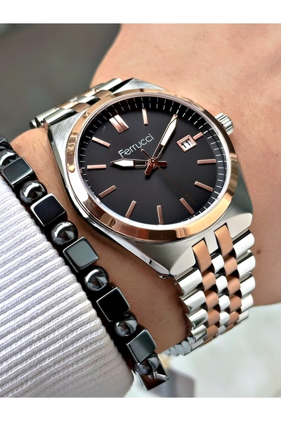 Ferrucci FERRUCCİ SİYAH KADRANLI FUNCTION ROSE GÜMÜŞ METAL ERKEK KOL SAATİ