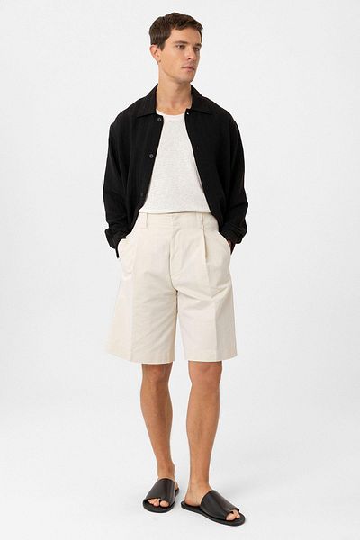 Antioch Beige High Waist Pleated Relaxed Bermuda Men's Shorts