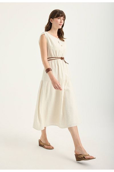 Masha Kate Natural Striped Dress