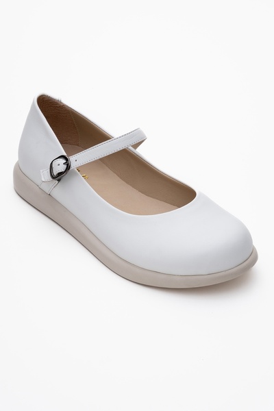 LuviShoes Anisa White Skin Banded Genuine Leather Women's Ballerina Shoes