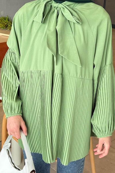 lamelif Tunic Green with Binding Detail