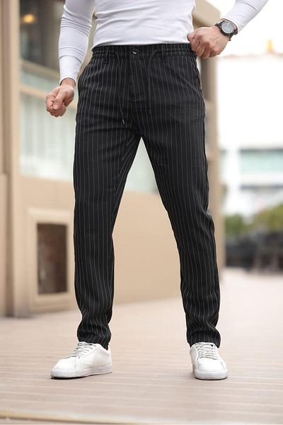 Afri Striped Fabric Men's Black Jogger Pants