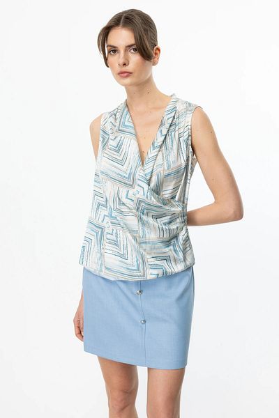 Ekol Patterned Double Breasted Blouse Blue 03094