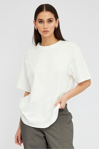 EQİ Women's White-Ecru Basic T-Shirt