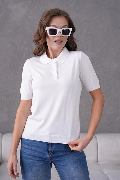 Park Karon Polo Neck Short Sleeve Mercerized Knitwear Sweater