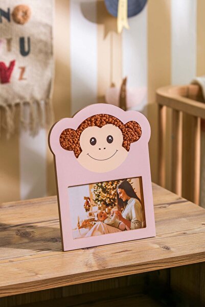 Eq deco Sevimli Teddy Kumaş Detaylı Fotoğraf Çerçevesi Maymun Figürlü Fotoğraf Çerçevesi Çocuk Odası