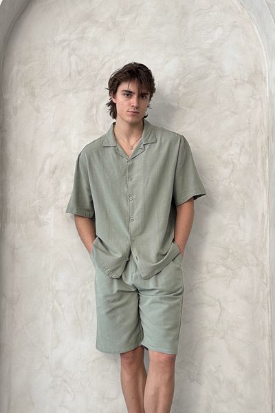 HYMAN Men's Oversize Linen Shirt Shorts Set