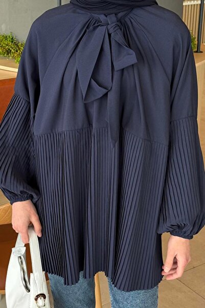 lamelif Tunic with Binding Detail Navy Blue